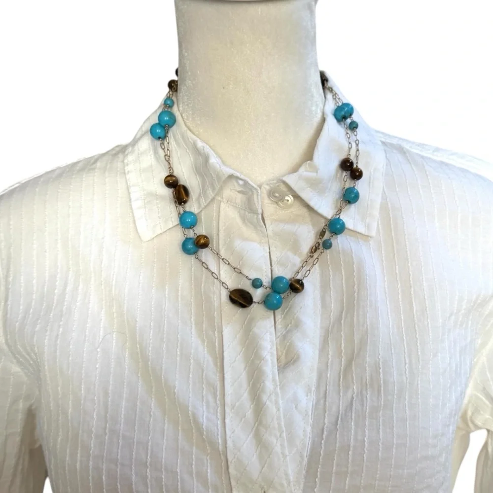 14K, turquoise and tiger’s eye beaded versatile necklace - Picture 6 of 12